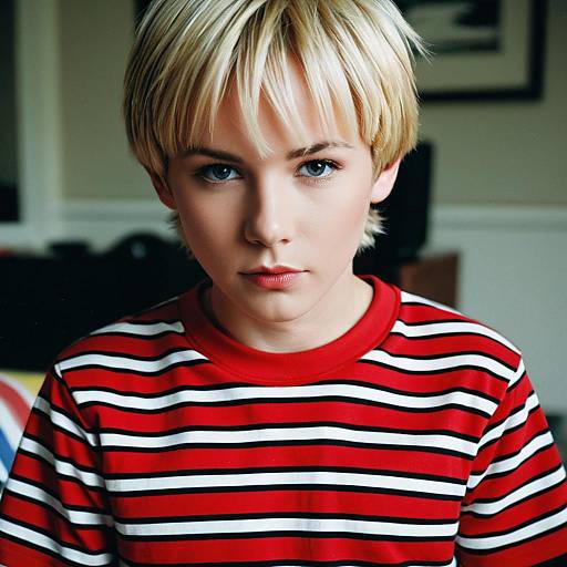 Blonde Young Man in Red Striped Shirt