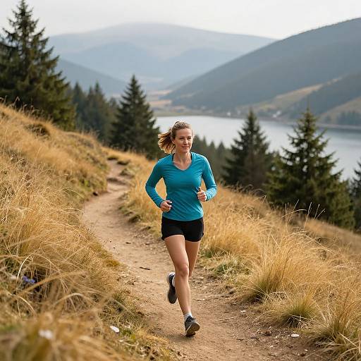Woman Jogging Uphill in Nature