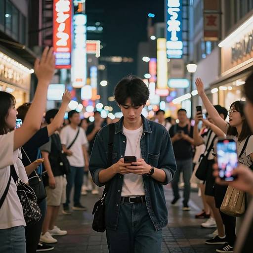 Influencer Amid Bustling Neon City