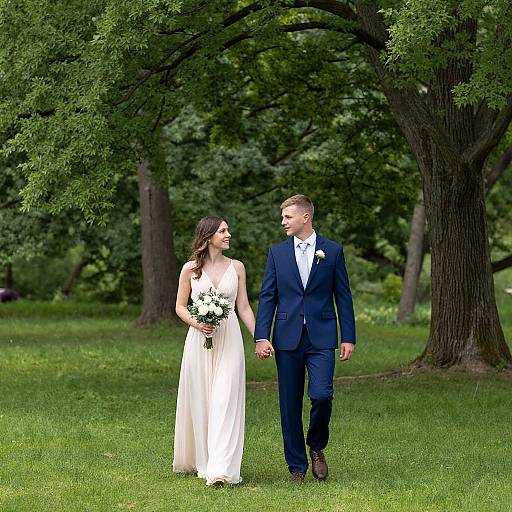 Romantic Couple Strolling in Lush Park