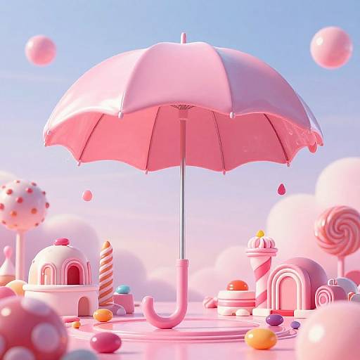 Whimsical Candy Landscape with Umbrella