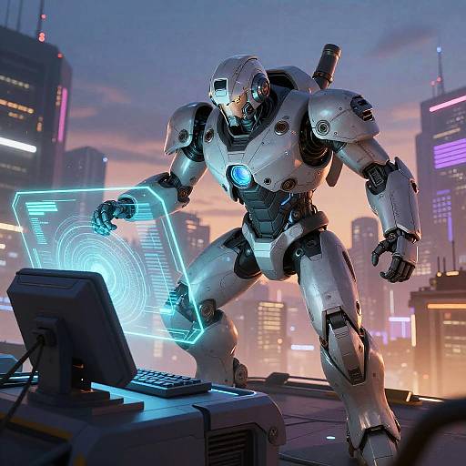 Futuristic Mech Pilot with Holographic Controls