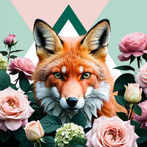 Geometric Fox with Pastel Floral Background
