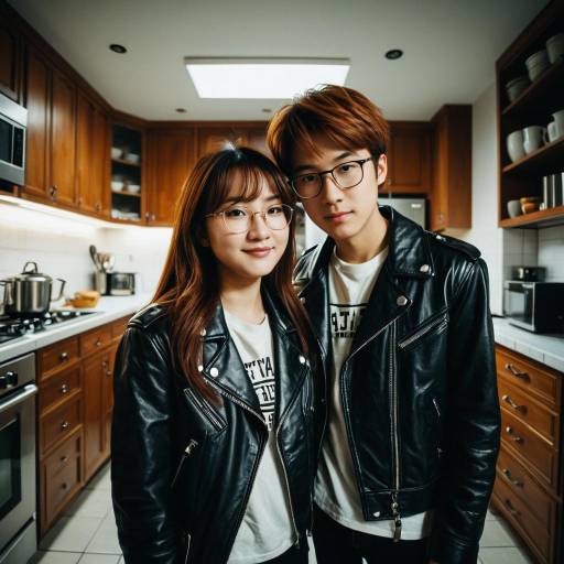 Teenagers in Leather Jackets in Modern Kitchen