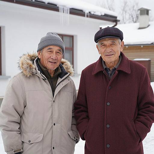 Elderly Friends in Winter Wonderland