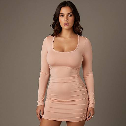 Elegant Peach Nude Ruched Mini Dress