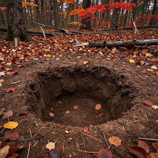 Autumn Forest Clearing with Pits