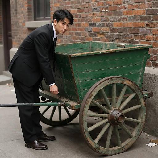Worn Wagon in Dim Alley with Man