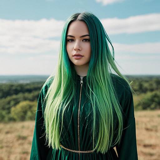 Young Woman with Green Ombre Hair Outdoors