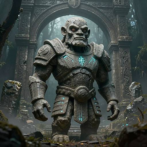 Ancient Stone Golem in Mystical Ruins