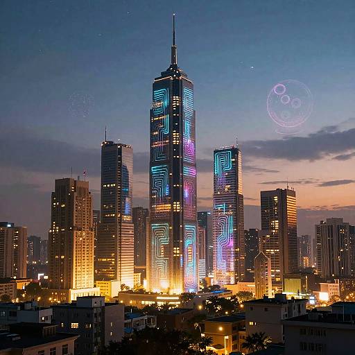 Futuristic Twilight Cityscape with Neon Glow