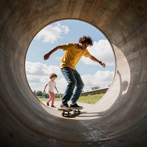 Sunny Skateboarding Adventure in a Tunnel