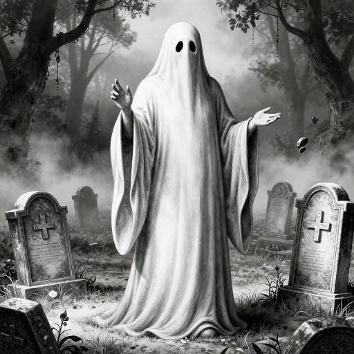 Ancient Ghost in Misty Graveyard