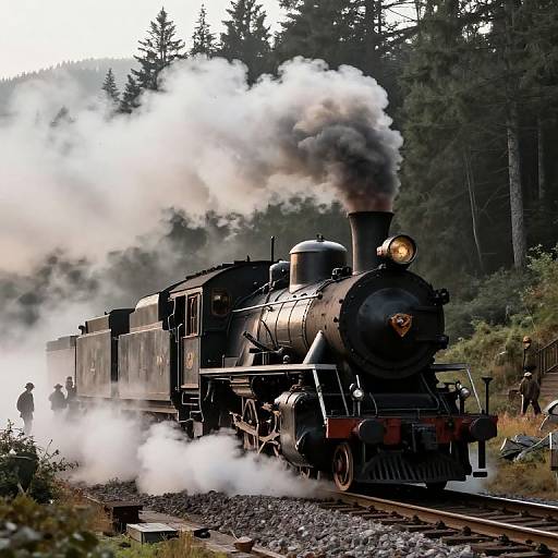 1910 Steam Locomotive in Mountainous Forest