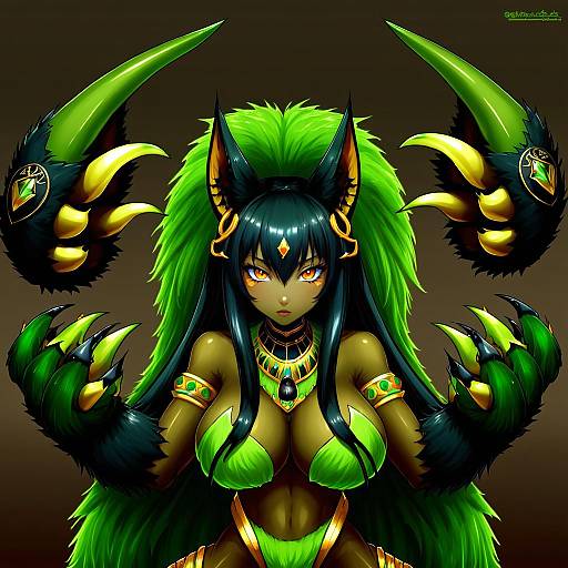 Illustration of Anubis (monster girl encyclopedia), monster girl encyclopedia in the style of Kuurunaitsu