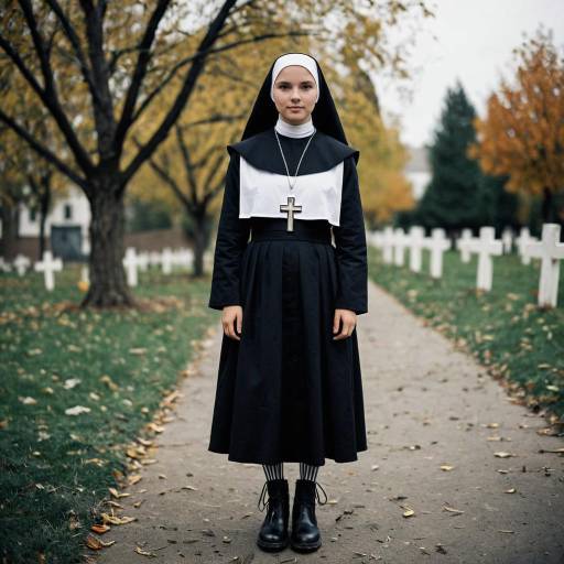 Halloween Costume: Girl Nun in Outdoor Setting