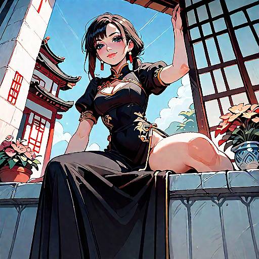 Happy Girl in Black China Dress