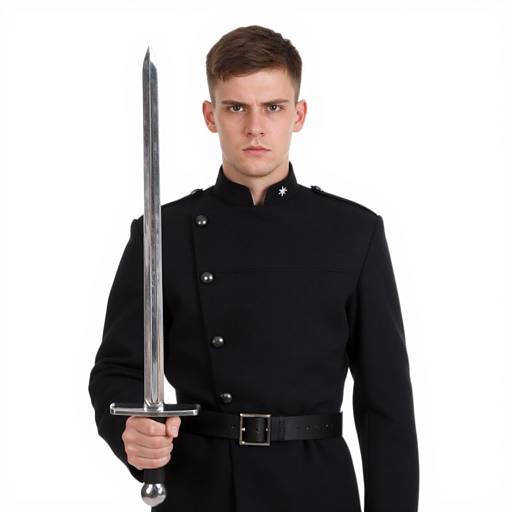 Young Man in Military Uniform with Sword