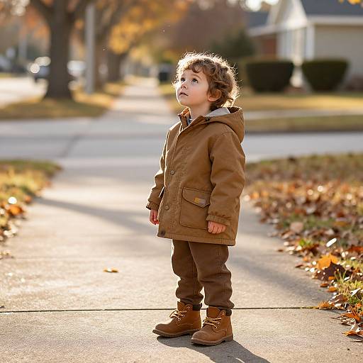 Curious Child in Autumn Neighborhood