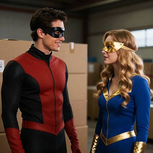 Dynamic Duo in Superhero Costumes
