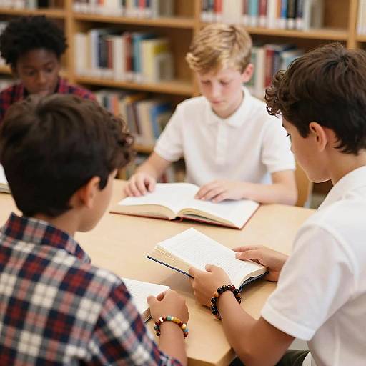 Boys Reading Books in Library
