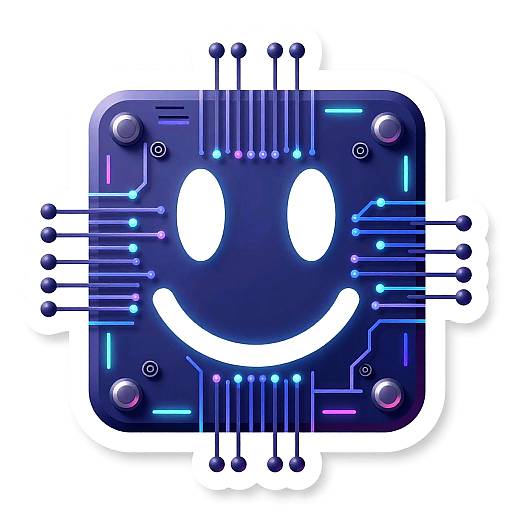 Futuristic AI Smiley Circuit Sticker