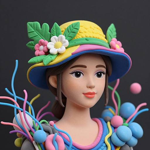 Woman with Vibrant Floral Hat