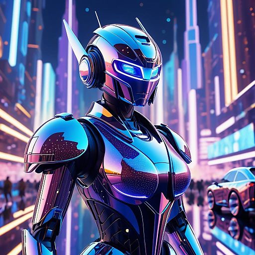 Futuristic Metal Robot in Urban Landscape Futuristic Metal Robot in Urban Landscape