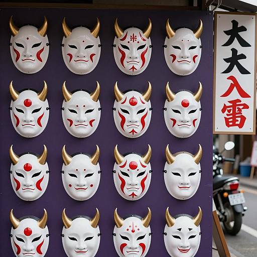 Elegant Mask Display with Motorcycle Background