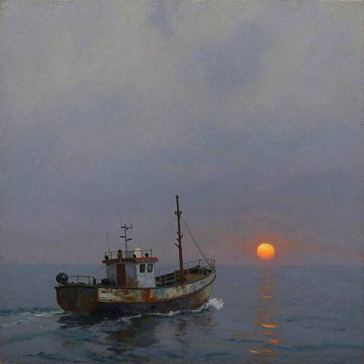 Foggy Lighthouse at Sunset: Moody Schooner