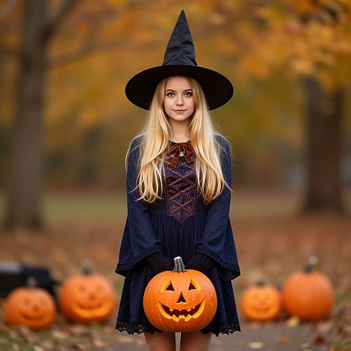 Autumn Witch Costume with Pumpkin