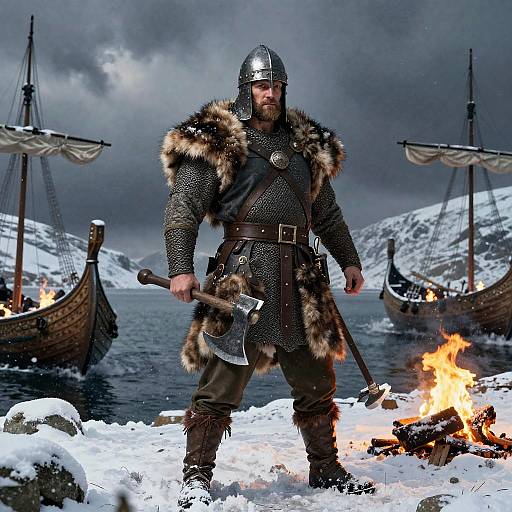 Majestic Viking Chieftain in Snowy Fjord
