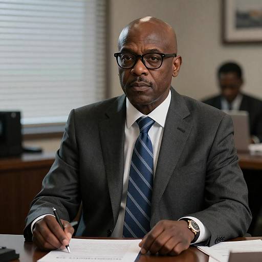 Serious Black businessman in office