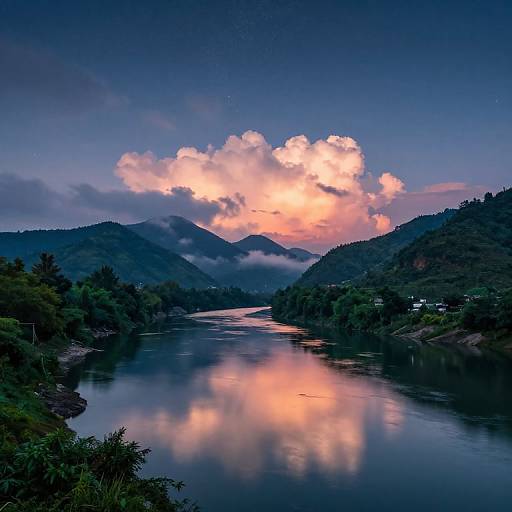 Twilight River with Serene Clouds