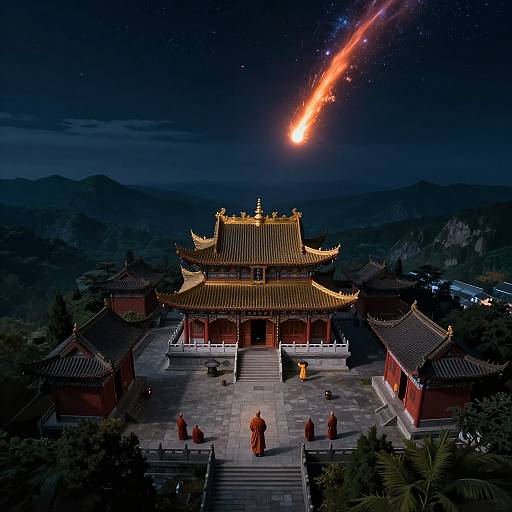 Meteorite Over Mountain Buddhist Temple