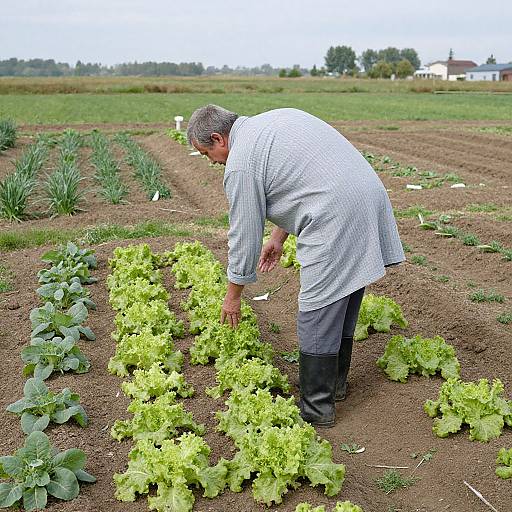 Acrylic Portrait of Man Planting Lettuce