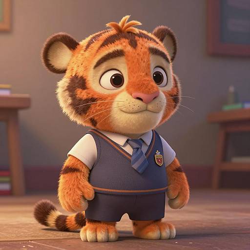 Anthropomorphic Tiger Cub Schoolboy Character
