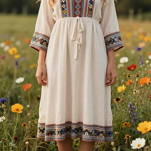 Bohemian Woman in Flower Meadow