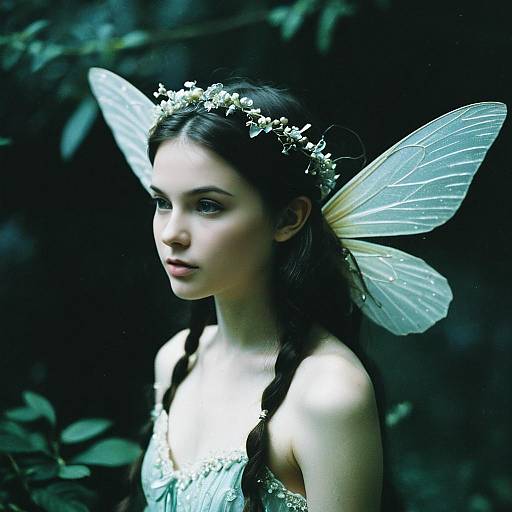 Delicate Fairy with Wings and Floral Crown