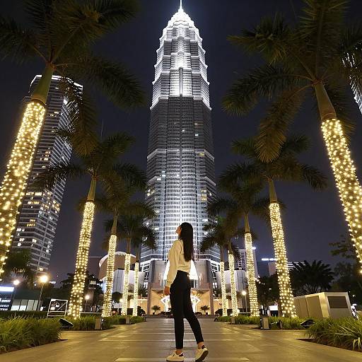 Urban Nightscape with Illuminated Skyscraper