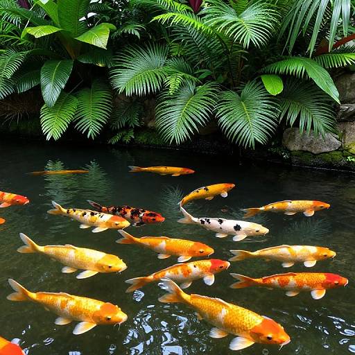 Serene Oasis with Dancing Golden Koi