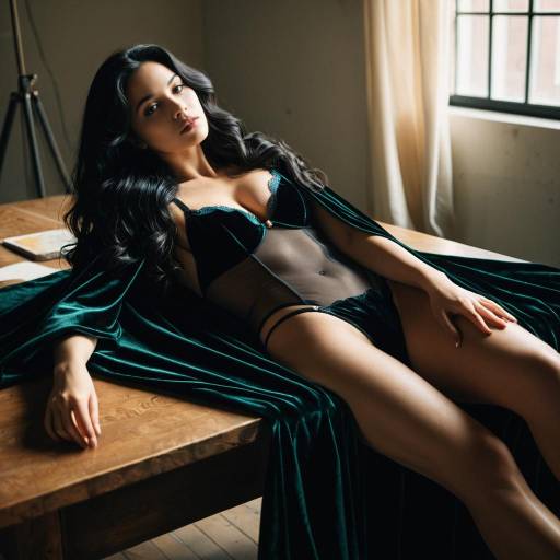 Woman in Sheer Lingerie and Velvet Cape