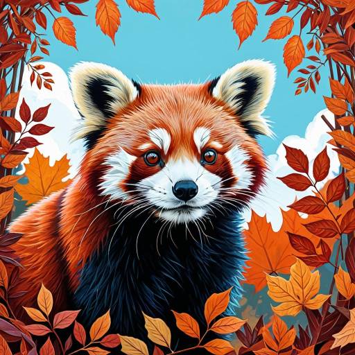 Serene Red Panda in Autumn Leaves