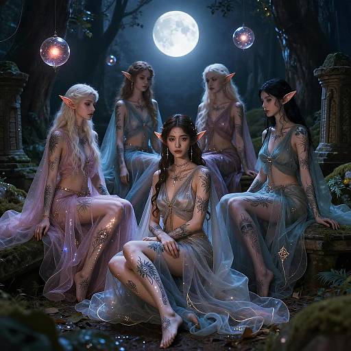Enchanting Sexy Elves in Moonlit Glade