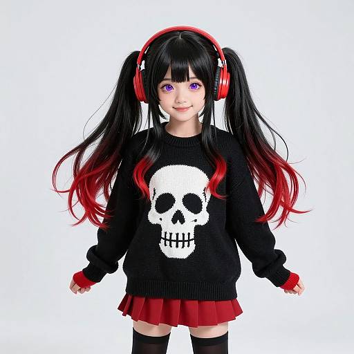 Cute Girl with Black and Red Hair