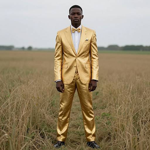 Man Wearing Gold Ring in Field