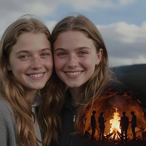Joyful Friends Against a Scenic Background