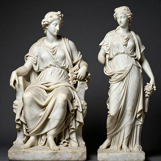Classical Marble Statues with Roses