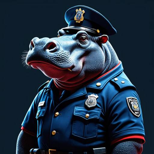 Cartoon Hippopotamus in Police Uniform