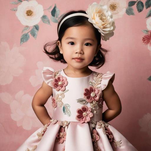 Portrait of Elegant Little Girl in Floral Dress